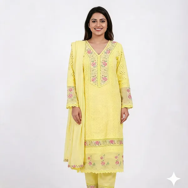 Lemon_Yellow_Chikankari_Straight_Suit_Set_For_Women