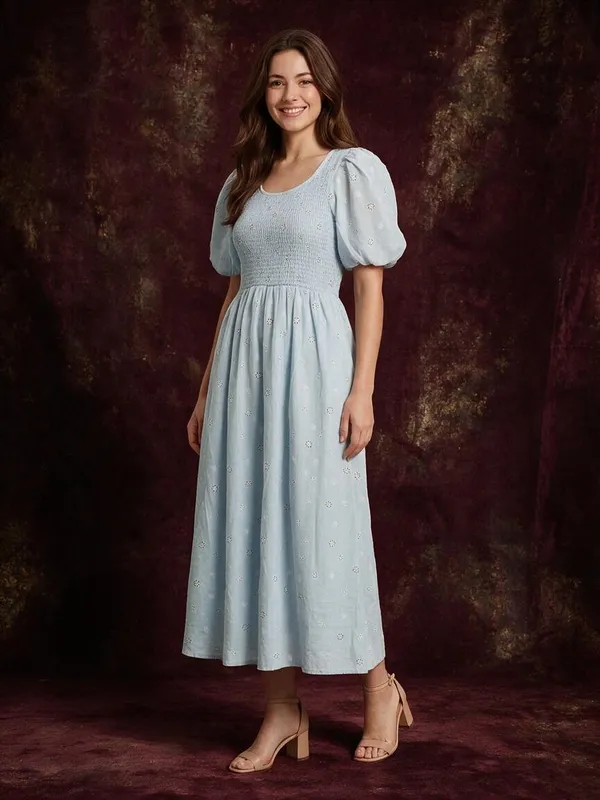 Sky_Blue_Cotton_A-Line_Eyelet_Schiffli_Midi_Dress_For_Women