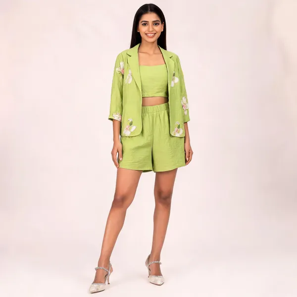 Green_Organza_Fluid_Oversized_Shrug_Co-Ord_Set_For_Women