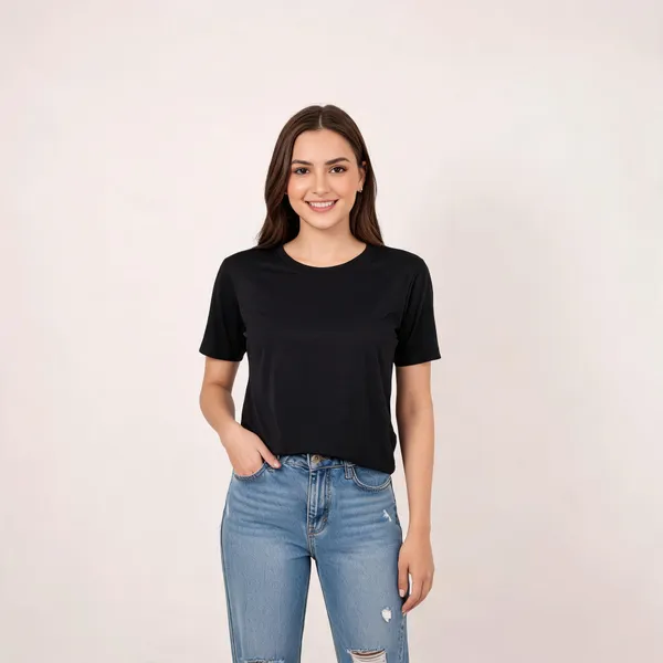 Black_Cotton_Crew_Neck_Regular_Fit_T-Shirt_For_Women