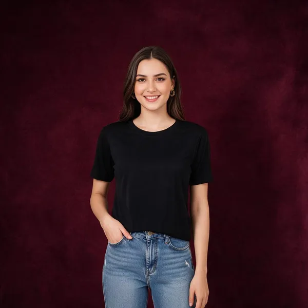 Black_Cotton_Crew_Neck_Regular_Fit_T-Shirt_For_Women