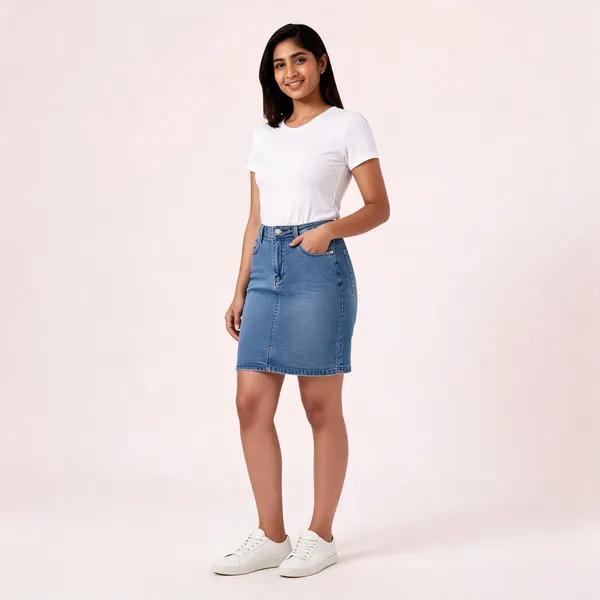 Light_Blue_Denim_High-Waist_Straight_Mini_Skirt_For_Women