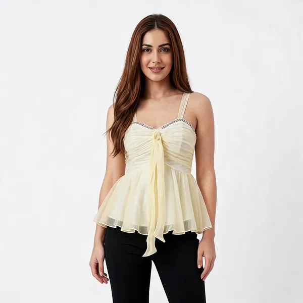 Yellow_Organza_Ruched_Corset_Peplum_Top_For_Women