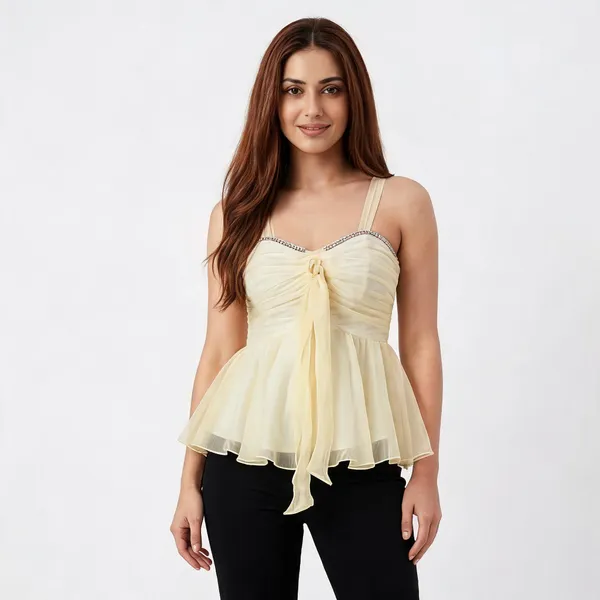 Yellow_Organza_Ruched_Corset_Peplum_Top_For_Women