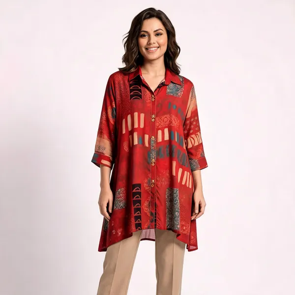 Rust_Crepe_A-Line_Short_Kurti_For_Women