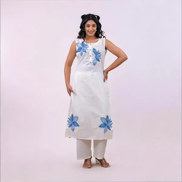 White_Cotton_Floral_Applique_Sleeveless_Co-Ord_Set_For_Women