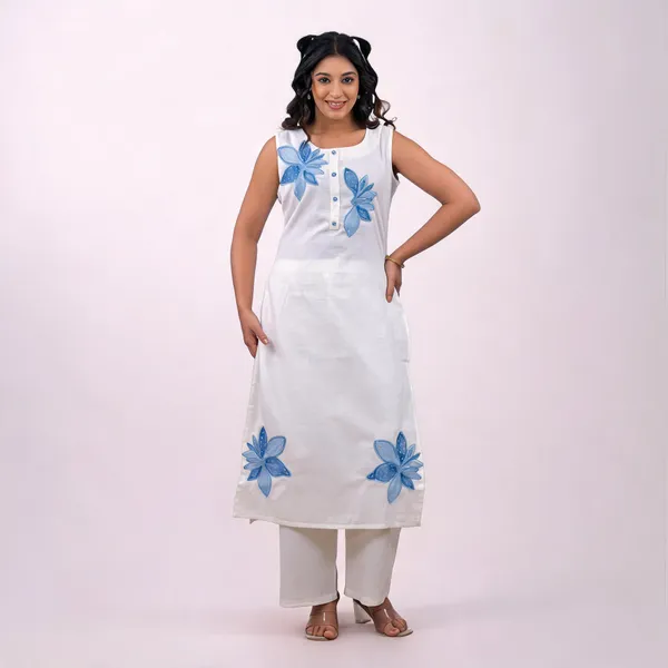 White_Cotton_Floral_Applique_Sleeveless_Co-Ord_Set_For_Women