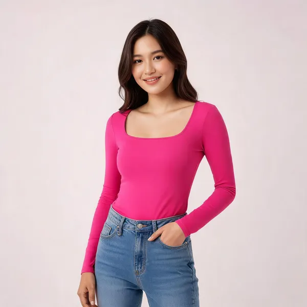 Dark_Pink_Hosiery_Fitted_Square_Neck_Top_For_Women