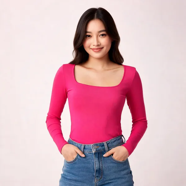 Dark_Pink_Hosiery_Fitted_Square_Neck_Top_For_Women