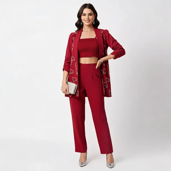 Burgundy_Red_Crepe_Embellished_Blazer_Coat_Set_For_Women
