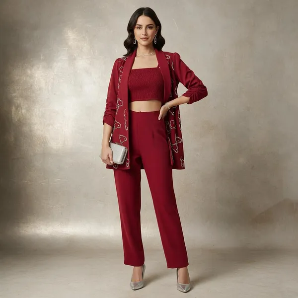 Burgundy_Red_Crepe_Embellished_Blazer_Coat_Set_For_Women