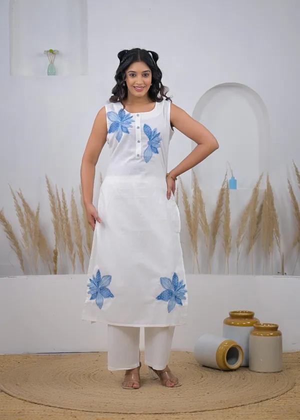White_Cotton_Floral_Applique_Sleeveless_Co-Ord_Set_For_Women