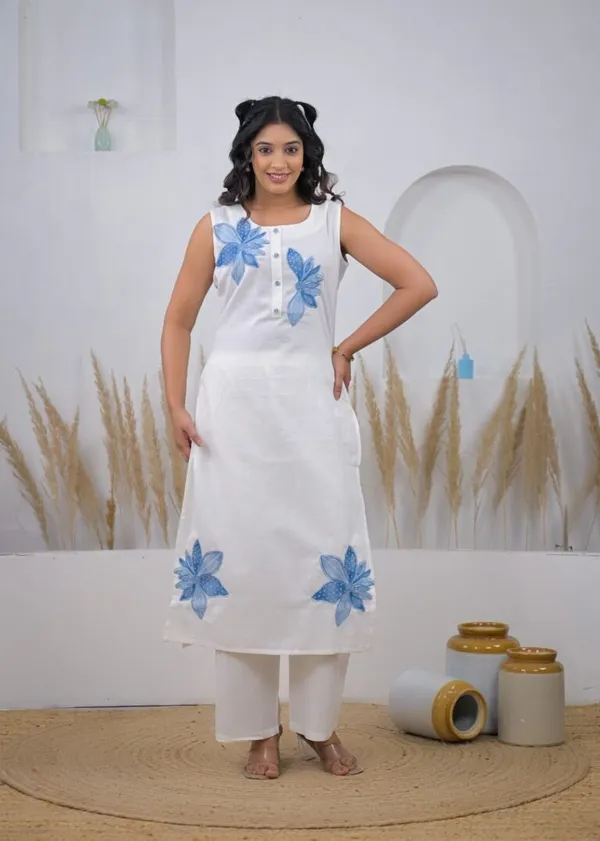 White_Cotton_Floral_Applique_Sleeveless_Co-Ord_Set_For_Women
