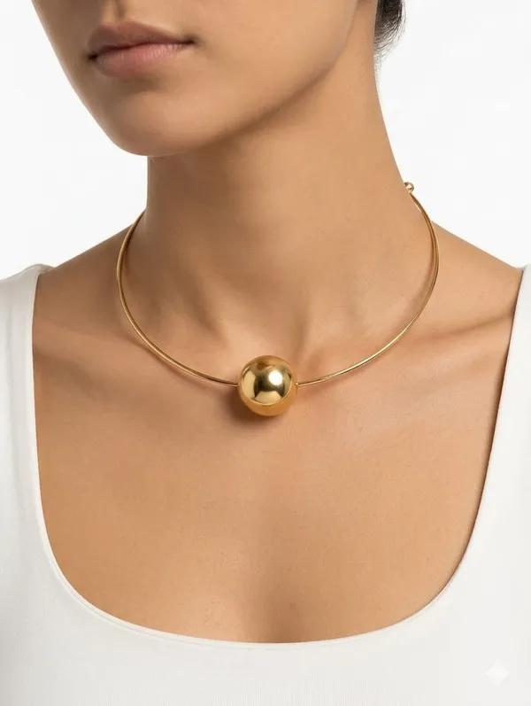 Gold_Alloy_Minimalist_Floating_Orb_Torque_Choker_Necklace_For_Unisex
