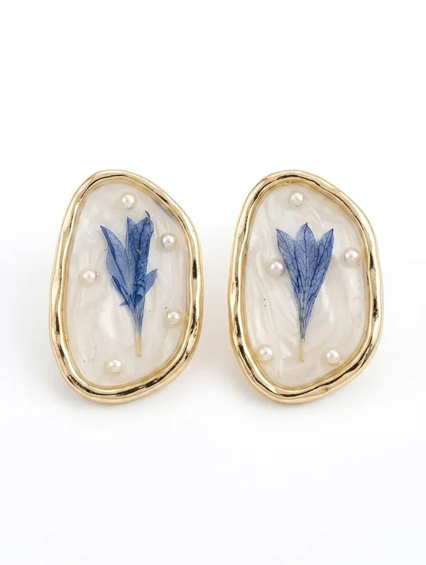 Multicolor_Resin_Botanical_Pressed_Fern_Pearl_Stud_Earrings_For_Unisex