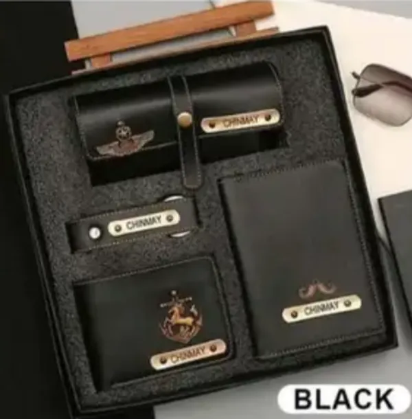 Black_Pu_Leather_Personalized_Wallet_Keychain_Card_Holder_Gift_Set_For_Men_Set_Of_4