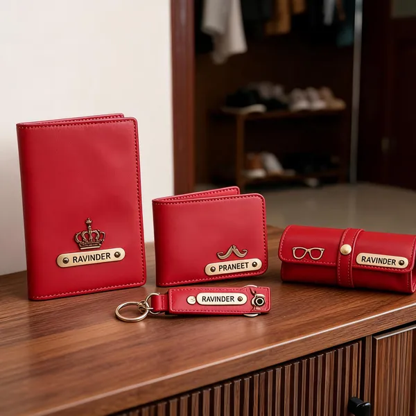 Red_Pu_Leather_Personalized_Wallet_Passport_Cover_Glasses_Case_Gift_Set_Pack_Of_4