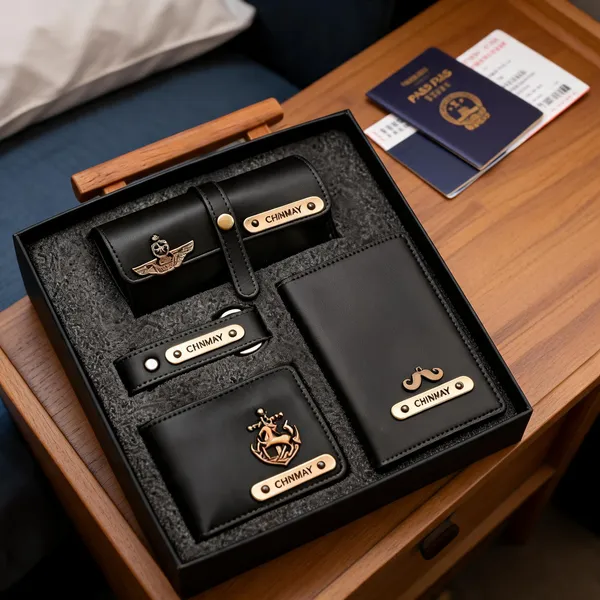 Black_Pu_Leather_Personalized_Wallet_Keychain_Card_Holder_Gift_Set_For_Men_Set_Of_4
