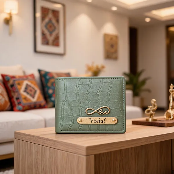Green_Pu_Leather_Croc_Texture_Name_Plate_Bifold_Wallet_For_Men