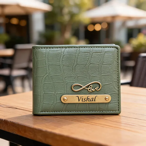 Green_Pu_Leather_Croc_Texture_Name_Plate_Bifold_Wallet_For_Men