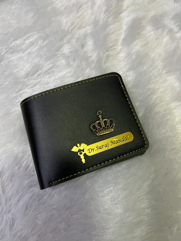 Black_Pu_Leather_Personalized_Crown_Bifold_Wallet_For_Men