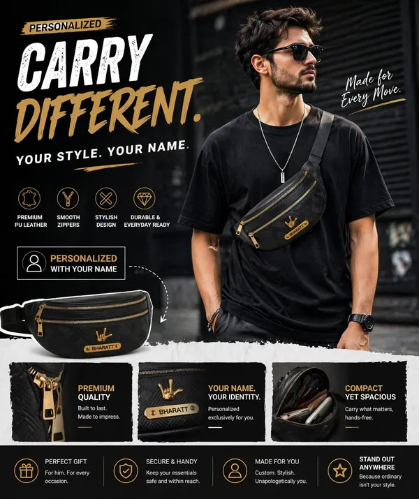 Brown_Pu_Leather_Textured_Waist_Bag_For_Men