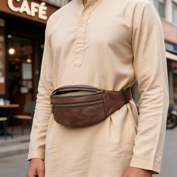 Brown_Pu_Leather_Textured_Waist_Bag_For_Men