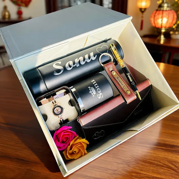 Multicolor_Mix-Material_Personalized_Bottle_Mug_Watch_Wallet_Kada_Gift_Hamper