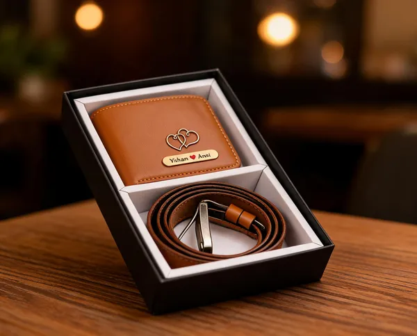 Tan_Pu_Leather_Personalized_Bifold_Wallet_And_Belt_Combo_For_Men