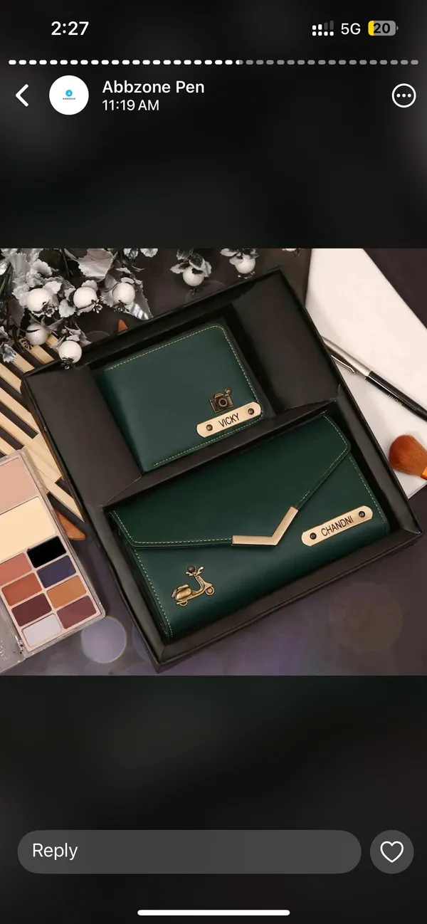 Green_Pu_Leather_Personalized_Couple_Bifold_Wallet_Clutch_Set_Of_2