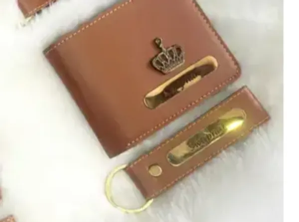Brown_Pu_Leather_Personalized_Bifold_Wallet_Keychain_Combo_For_Men