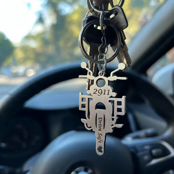 Silver_Metal_Scooter_Shaped_Drive_Safe_Engraved_Keychain