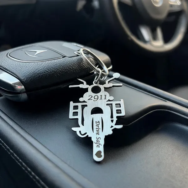 Silver_Metal_Scooter_Shaped_Drive_Safe_Engraved_Keychain