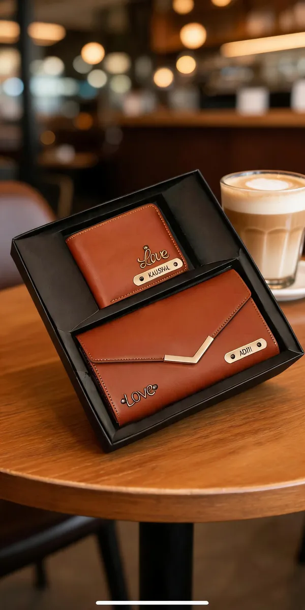 Tan_Pu_Leather_Personalized_Couple_Bifold_Wallet_Set_For_Couples_Set_Of_2