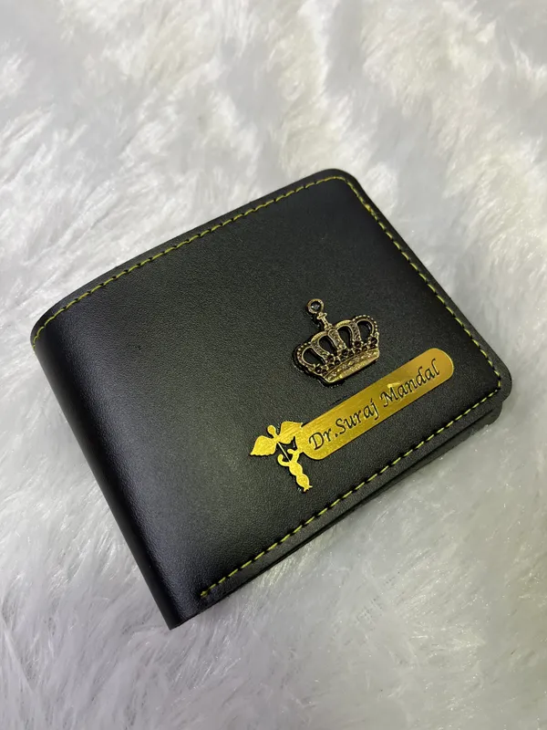 Black_Pu_Leather_Personalized_Crown_Bifold_Wallet_For_Men