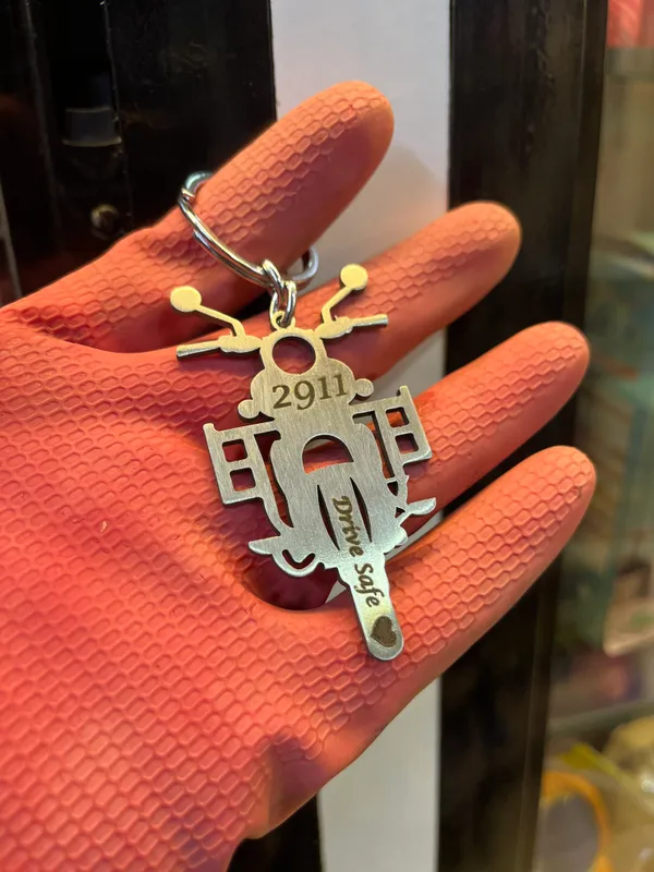Silver_Metal_Scooter_Shaped_Drive_Safe_Engraved_Keychain