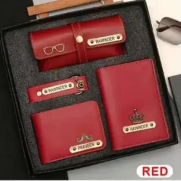 Red_Pu_Leather_Personalized_Wallet_Passport_Cover_Glasses_Case_Gift_Set_Pack_Of_4