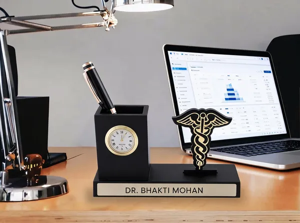 Heavy_Fibre_Professional_Caduceus_Desk_Organizer_With_Clock_Pen_Holder