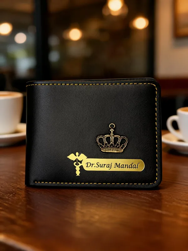 Black_Pu_Leather_Personalized_Crown_Bifold_Wallet_For_Men
