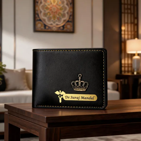 Black_Pu_Leather_Personalized_Crown_Bifold_Wallet_For_Men