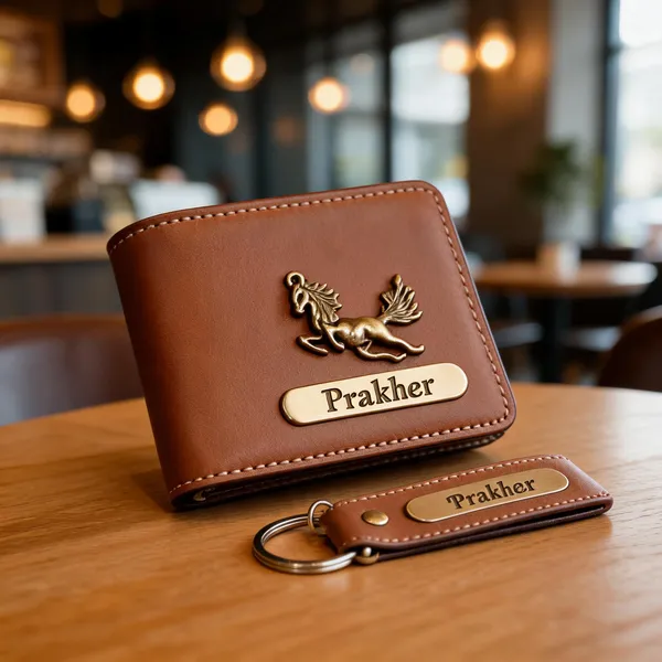 Tan_Pu_Leather_Personalized_Wallet_And_Keychain_Combo_For_Men
