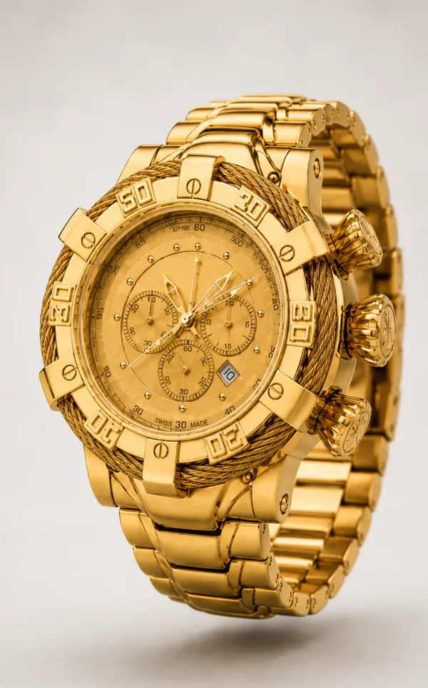Gold_Stainless_Steel_Chronograph_Cable_Wire_Accent_Watch_For_Men