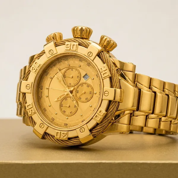 Gold_Stainless_Steel_Chronograph_Cable_Wire_Accent_Watch_For_Men
