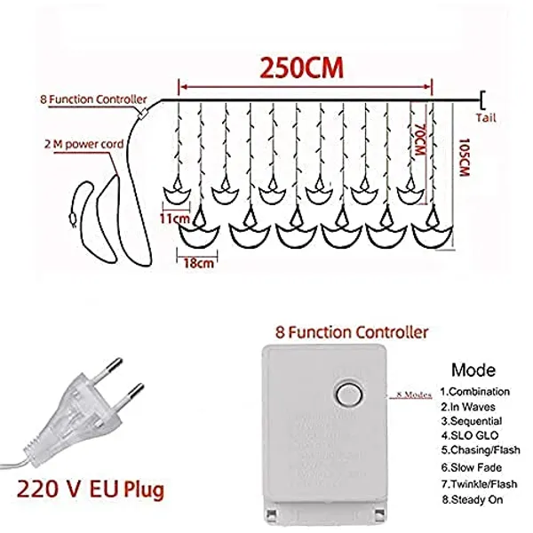Desidiya®_Warm_White_Diya/Diwali_Light_Curtain,String_Lights_with_Pack_of_12_Hanging_Diyas,_8_Flashing_Modes,_Decoration