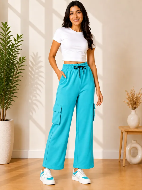Black_And_Rama_Green_Polyester_Elastane_Wide_Leg_Cargo_Pants_For_Women_Pack_Of_2