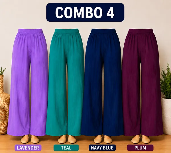 Multicolor_Ribbed_Wide_Leg_Palazzo_Pants_For_Women_Pack_Of_4
