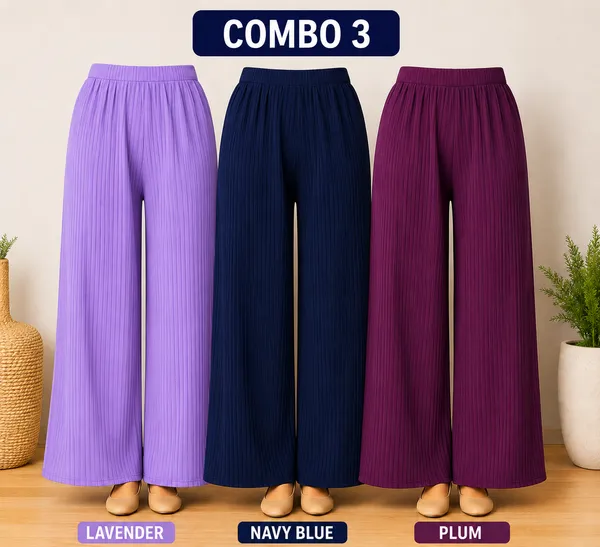 Multicolor_Ribbed_Polyester_Wide_Leg_Palazzo_Pants_For_Women_Pack_Of_3