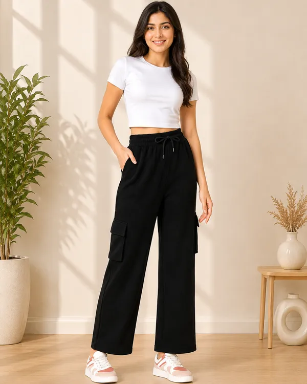 Black_And_Rama_Green_Polyester_Elastane_Wide_Leg_Cargo_Pants_For_Women_Pack_Of_2
