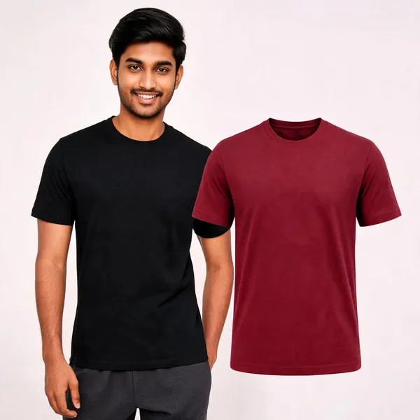 Black_And_Maroon_Round_Neck_T_Shirt_Duo