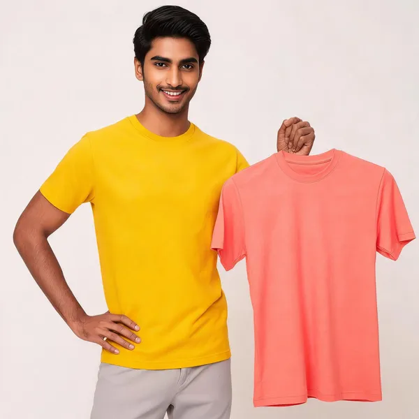 Yellow_And_Coral_Round_Neck_T_Shirt_Duo